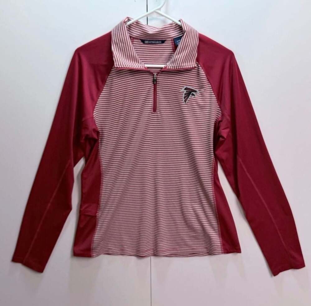Cutter &Buck Atlanta Falcons NFL Striped Quarter-Zip Pullover Red Women's Medium